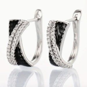 Silver Plated Black Diamond Embellished Earrings
